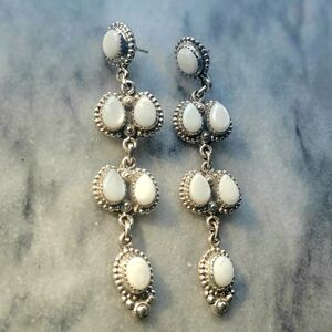 Elegant Sterling Silver and White Shell Dangle Stud Post Earrings